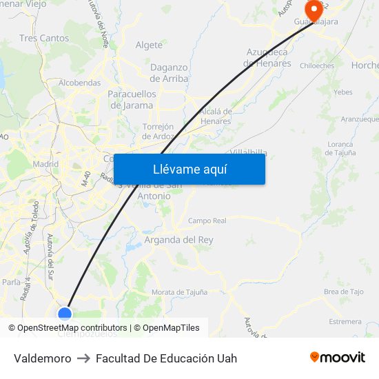 Valdemoro to Facultad De Educación Uah map