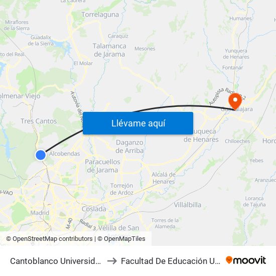 Cantoblanco Universidad to Facultad De Educación Uah map