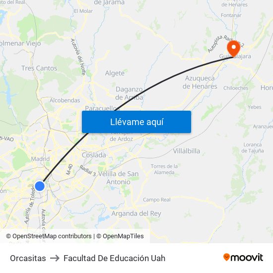 Orcasitas to Facultad De Educación Uah map