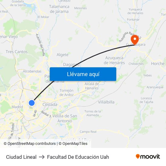 Ciudad Lineal to Facultad De Educación Uah map