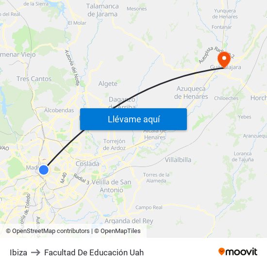 Ibiza to Facultad De Educación Uah map