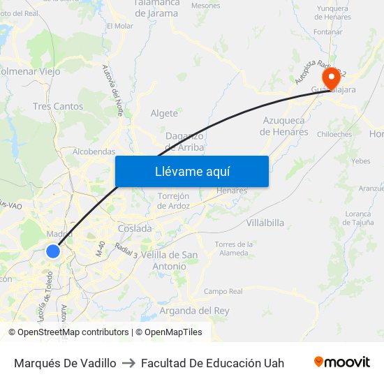 Marqués De Vadillo to Facultad De Educación Uah map