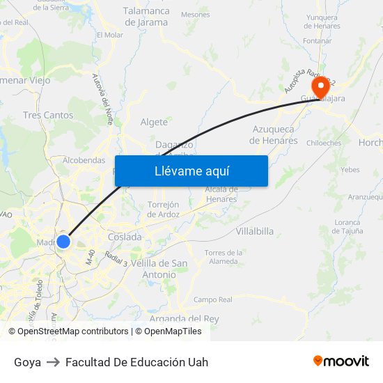 Goya to Facultad De Educación Uah map