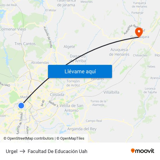 Urgel to Facultad De Educación Uah map