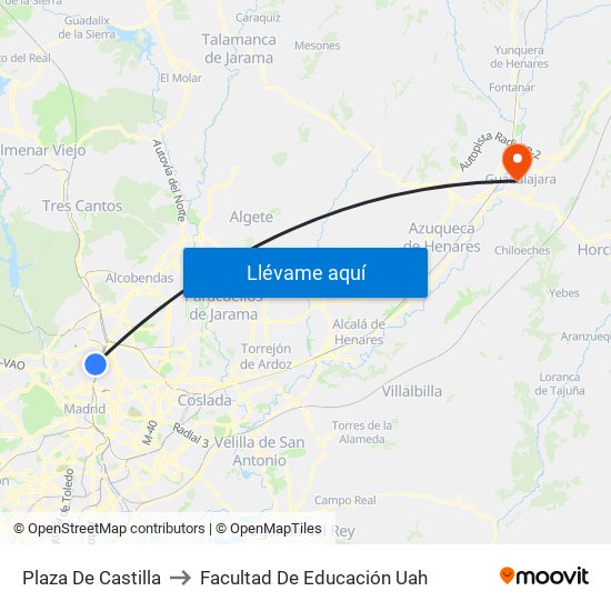Plaza De Castilla to Facultad De Educación Uah map