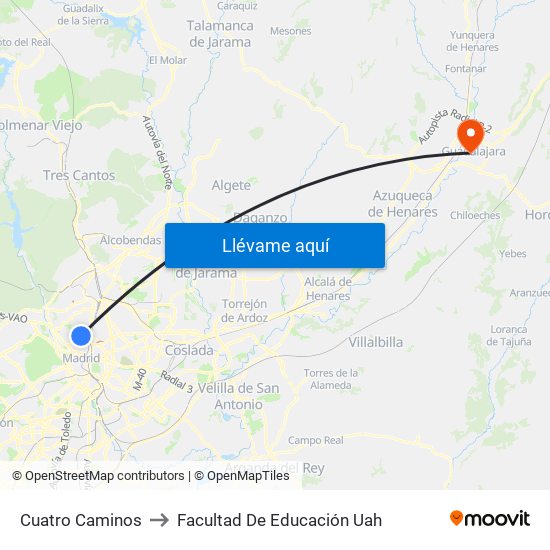 Cuatro Caminos to Facultad De Educación Uah map