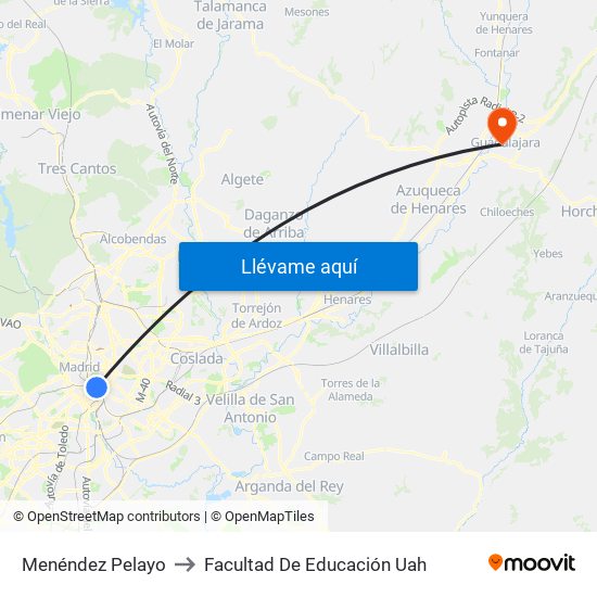 Menéndez Pelayo to Facultad De Educación Uah map