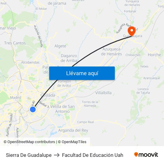 Sierra De Guadalupe to Facultad De Educación Uah map