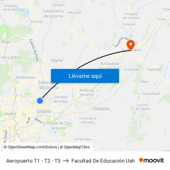 Aeropuerto T1 - T2 - T3 to Facultad De Educación Uah map