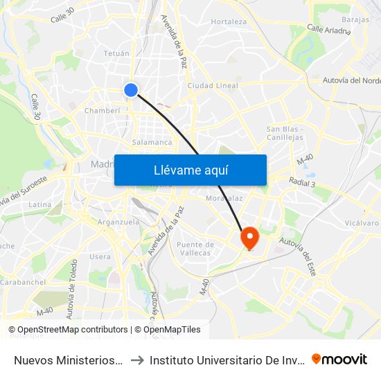 Nuevos Ministerios - Centro Comercial to Instituto Universitario De Investiagación Del Automovil map