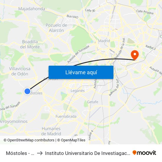 Móstoles - El Soto to Instituto Universitario De Investiagación Del Automovil map