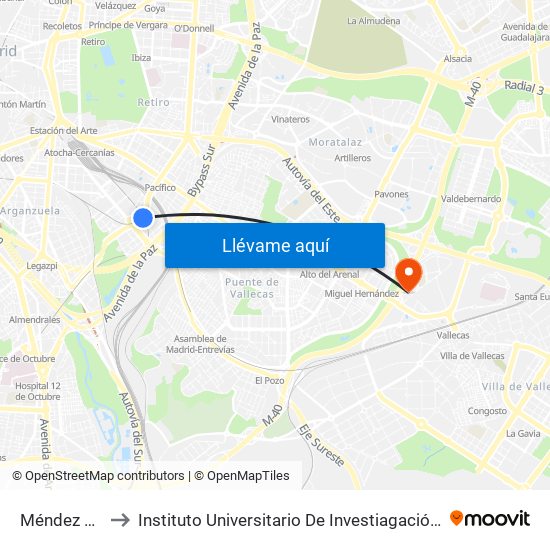 Méndez Álvaro to Instituto Universitario De Investiagación Del Automovil map