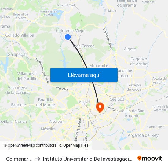 Colmenar Viejo to Instituto Universitario De Investiagación Del Automovil map