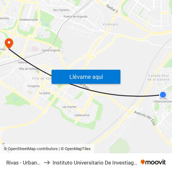 Rivas - Urbanizaciones to Instituto Universitario De Investiagación Del Automovil map