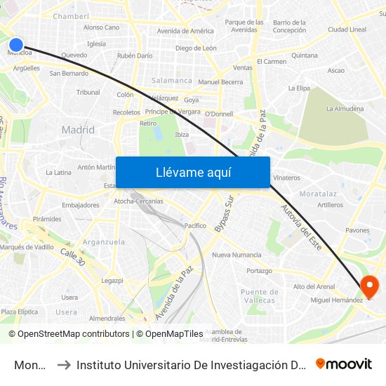 Moncloa to Instituto Universitario De Investiagación Del Automovil map
