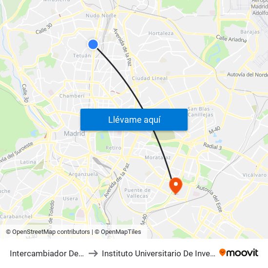 Intercambiador De Plaza De Castilla to Instituto Universitario De Investiagación Del Automovil map