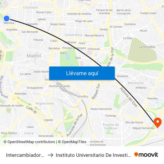 Intercambiador De Moncloa to Instituto Universitario De Investiagación Del Automovil map