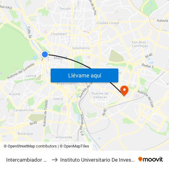 Intercambiador De Príncipe Pío to Instituto Universitario De Investiagación Del Automovil map