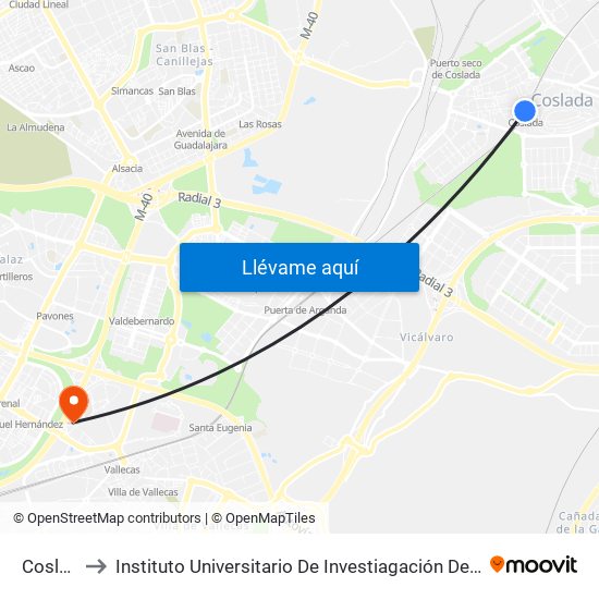 Coslada to Instituto Universitario De Investiagación Del Automovil map