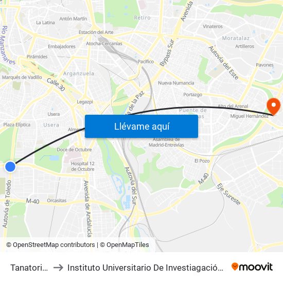 Tanatorio Sur to Instituto Universitario De Investiagación Del Automovil map