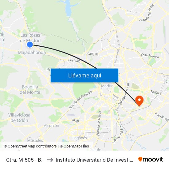 Ctra. M-505 - Burgocentro to Instituto Universitario De Investiagación Del Automovil map