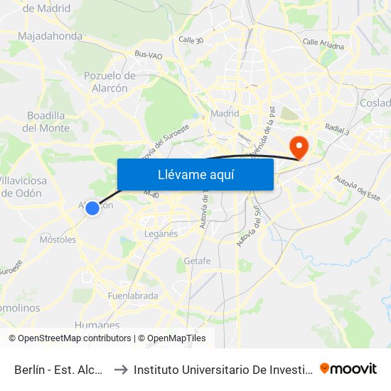 Berlín - Est. Alcorcón Central to Instituto Universitario De Investiagación Del Automovil map