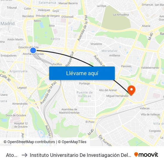 Atocha to Instituto Universitario De Investiagación Del Automovil map
