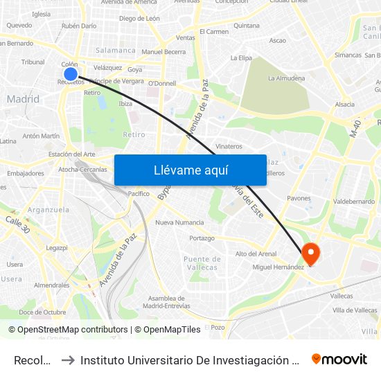 Recoletos to Instituto Universitario De Investiagación Del Automovil map