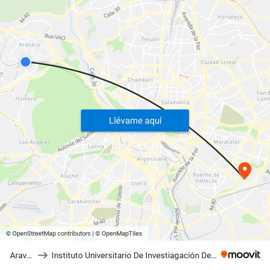 Aravaca to Instituto Universitario De Investiagación Del Automovil map