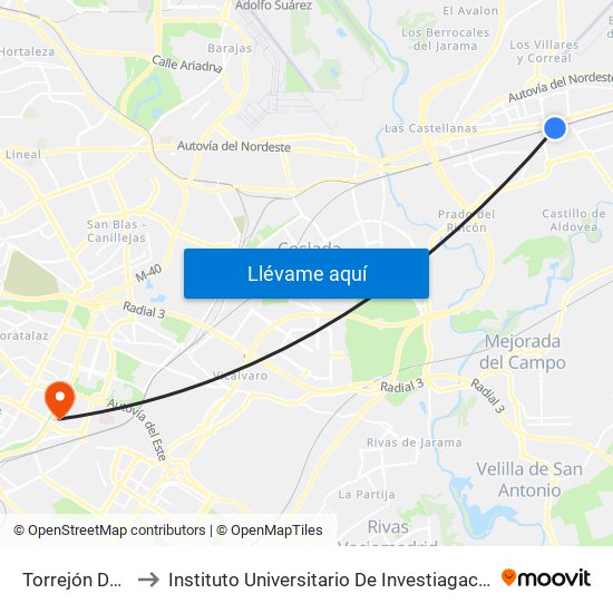 Torrejón De Ardoz to Instituto Universitario De Investiagación Del Automovil map