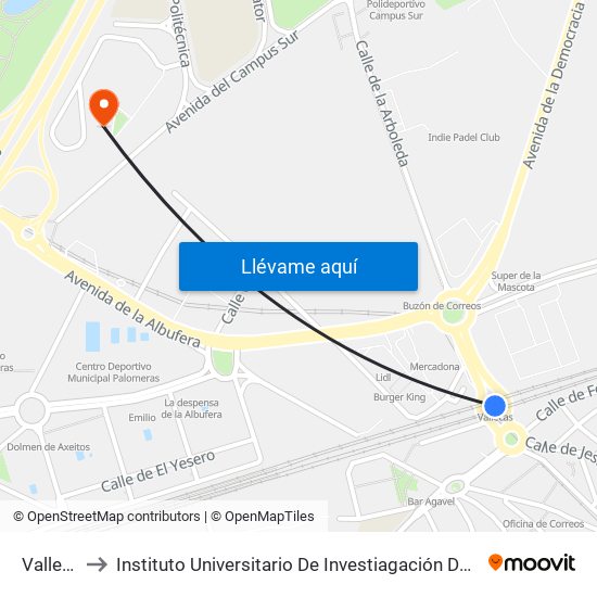 Vallecas to Instituto Universitario De Investiagación Del Automovil map