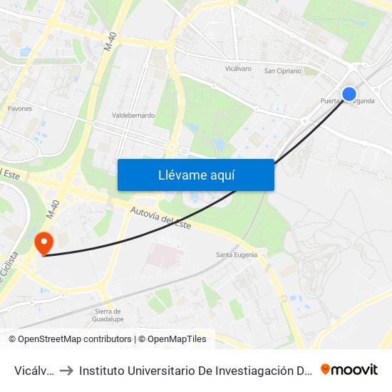 Vicálvaro to Instituto Universitario De Investiagación Del Automovil map