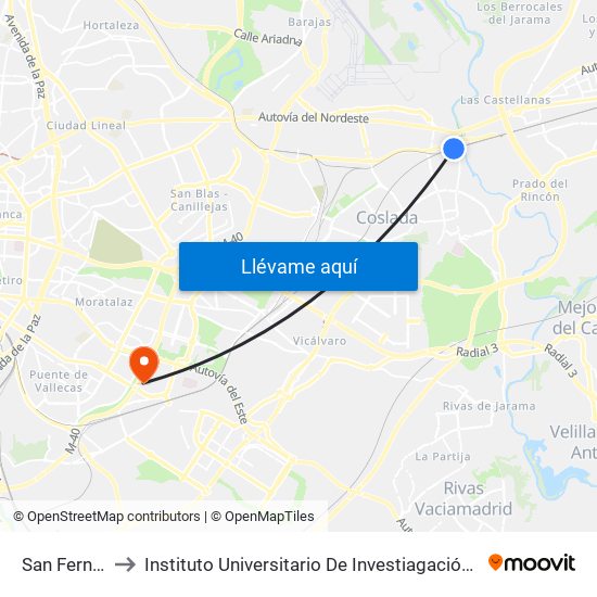 San Fernando to Instituto Universitario De Investiagación Del Automovil map