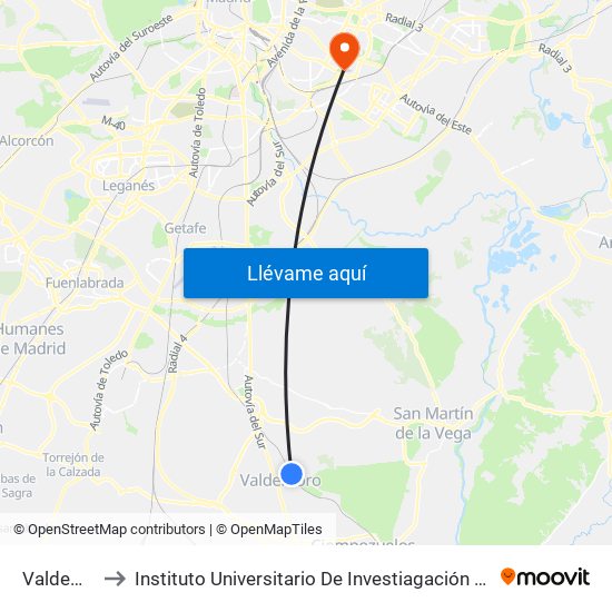 Valdemoro to Instituto Universitario De Investiagación Del Automovil map