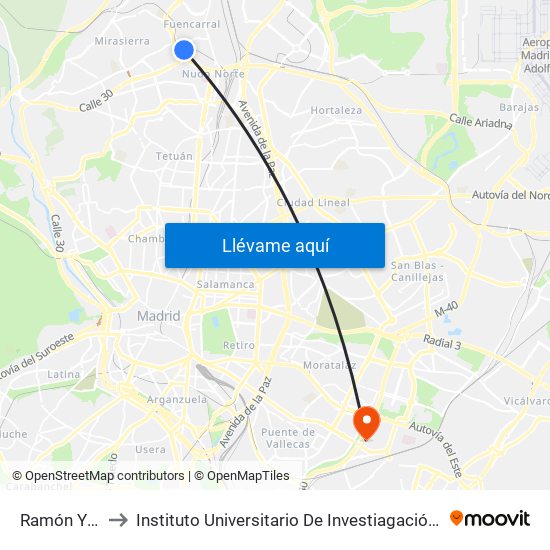 Ramón Y Cajal to Instituto Universitario De Investiagación Del Automovil map