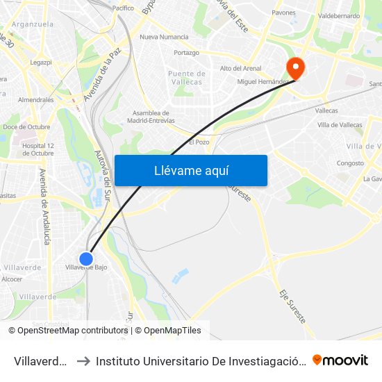 Villaverde Bajo to Instituto Universitario De Investiagación Del Automovil map