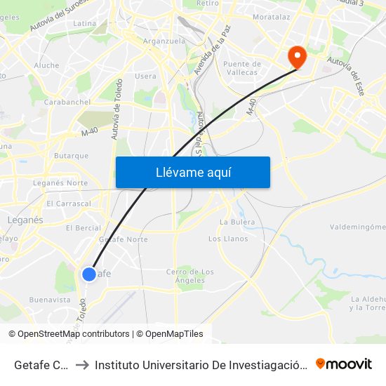 Getafe Centro to Instituto Universitario De Investiagación Del Automovil map
