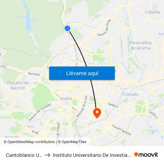 Cantoblanco Universidad to Instituto Universitario De Investiagación Del Automovil map