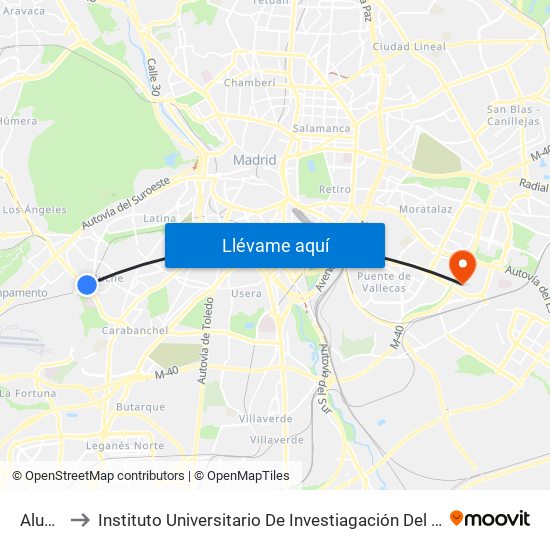 Aluche to Instituto Universitario De Investiagación Del Automovil map