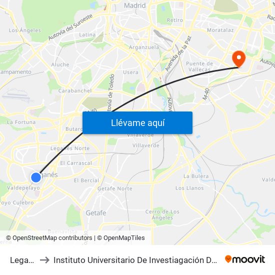 Leganés to Instituto Universitario De Investiagación Del Automovil map