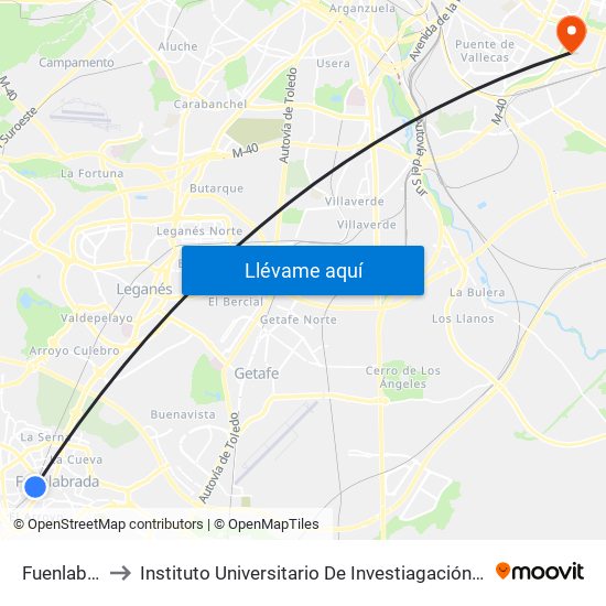 Fuenlabrada to Instituto Universitario De Investiagación Del Automovil map