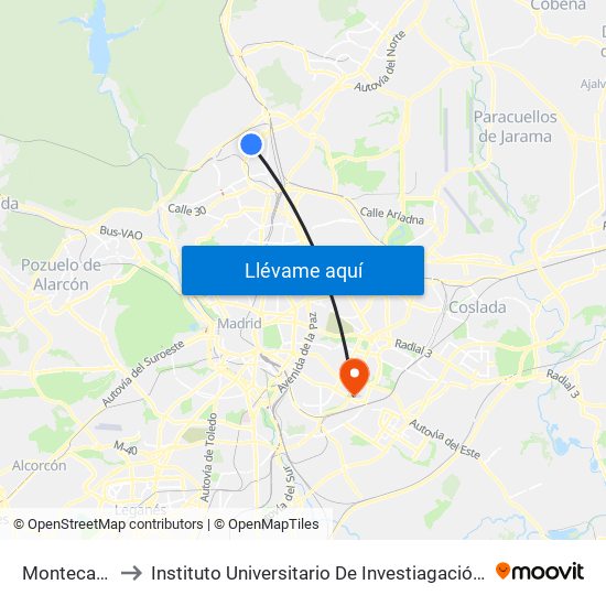 Montecarmelo to Instituto Universitario De Investiagación Del Automovil map