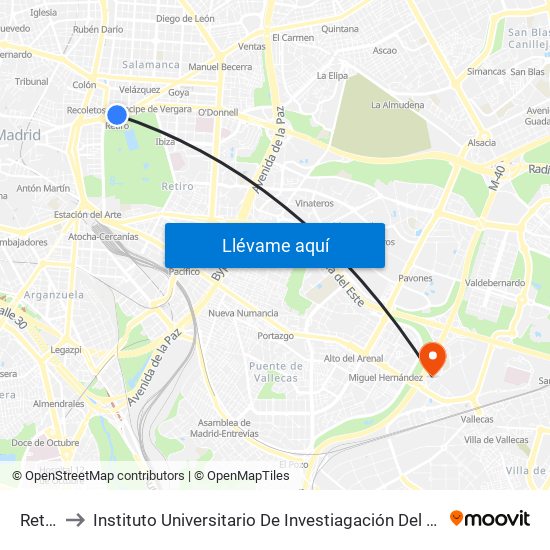 Retiro to Instituto Universitario De Investiagación Del Automovil map