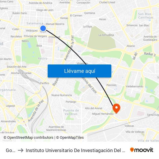 Goya to Instituto Universitario De Investiagación Del Automovil map