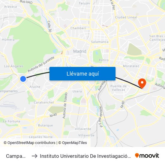 Campamento to Instituto Universitario De Investiagación Del Automovil map