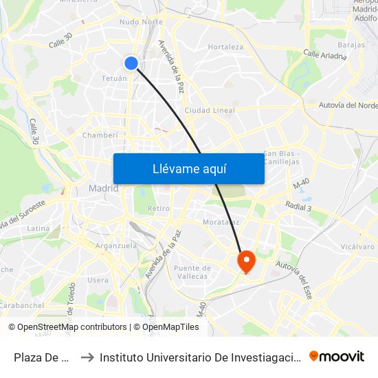 Plaza De Castilla to Instituto Universitario De Investiagación Del Automovil map