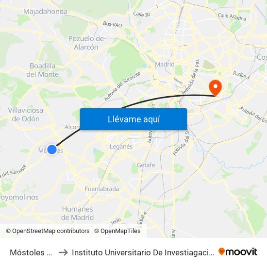 Móstoles Central to Instituto Universitario De Investiagación Del Automovil map