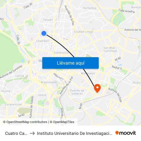 Cuatro Caminos to Instituto Universitario De Investiagación Del Automovil map