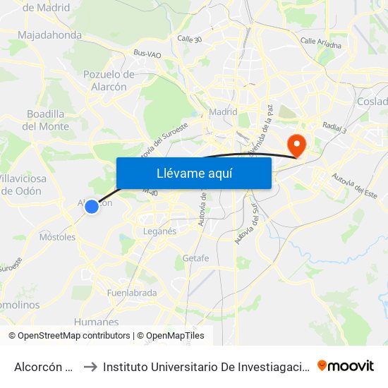 Alcorcón Central to Instituto Universitario De Investiagación Del Automovil map