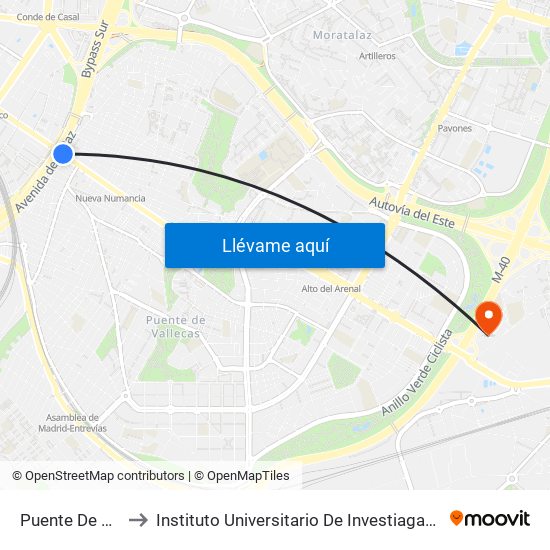 Puente De Vallecas to Instituto Universitario De Investiagación Del Automovil map